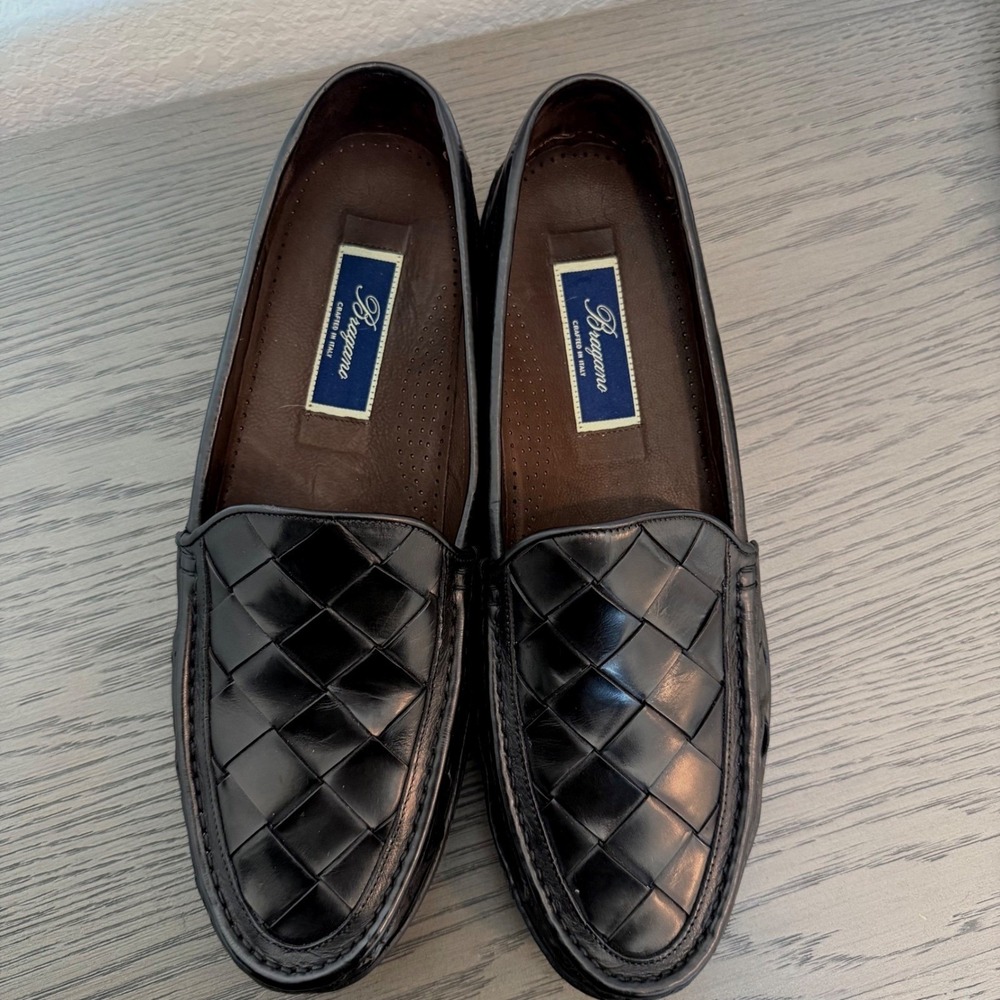 Bragano Cole Haan Mens Black Woven Leather Loafers Italy 10.5 M Casual Preppy